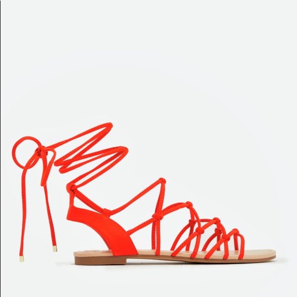 🧡Orange string up sandals🧡
